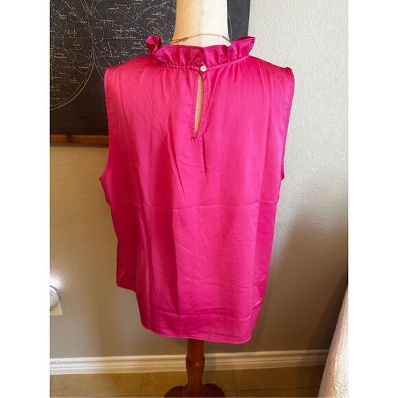J. Crew Ruffle Neck Pink Satin Sleeveless Polyester Tank Top Women Sz XXL BD297 - Picture 3 of 10